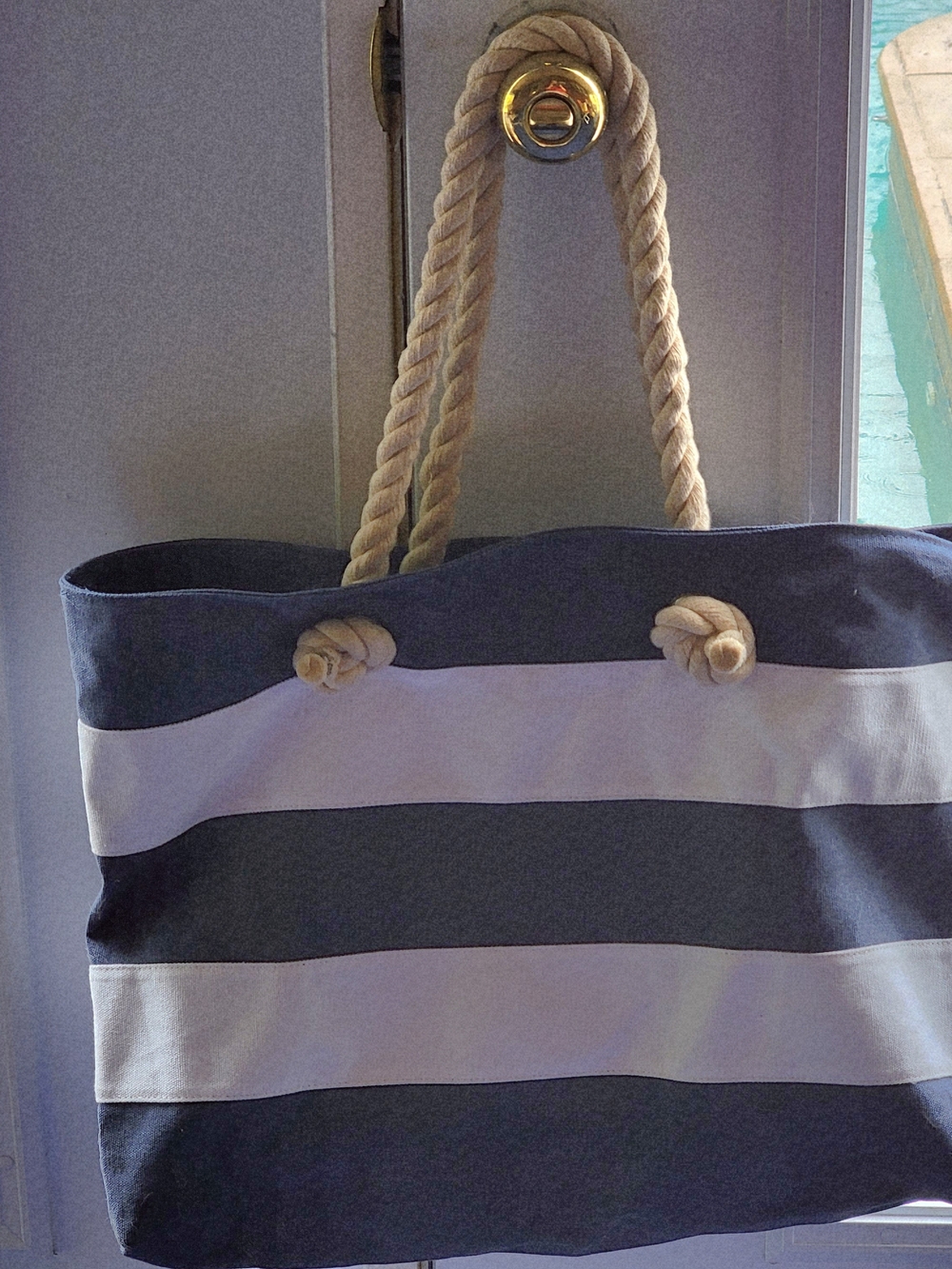 Crabtree & Evelyn Navy and White Striped Rope-Handle Tote